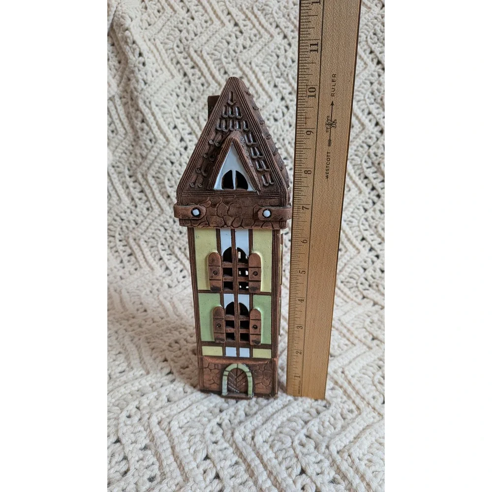 Vintage Lithuanian Handmade Clay Tower Tea Light‎ Candle Holder Village House